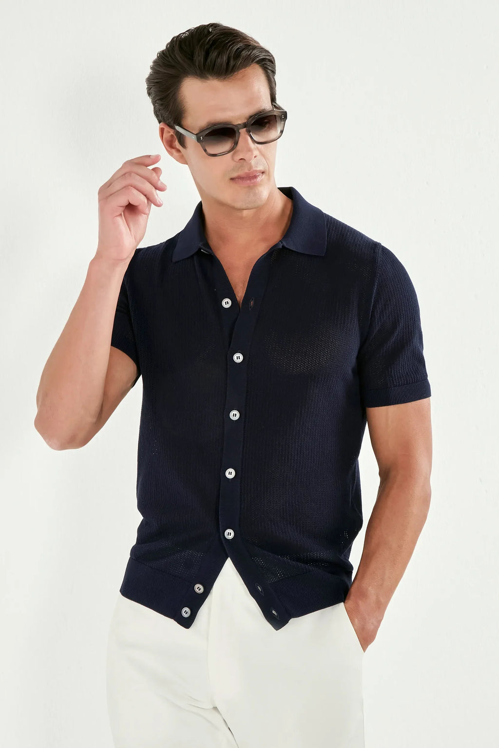 Blue knitted polo