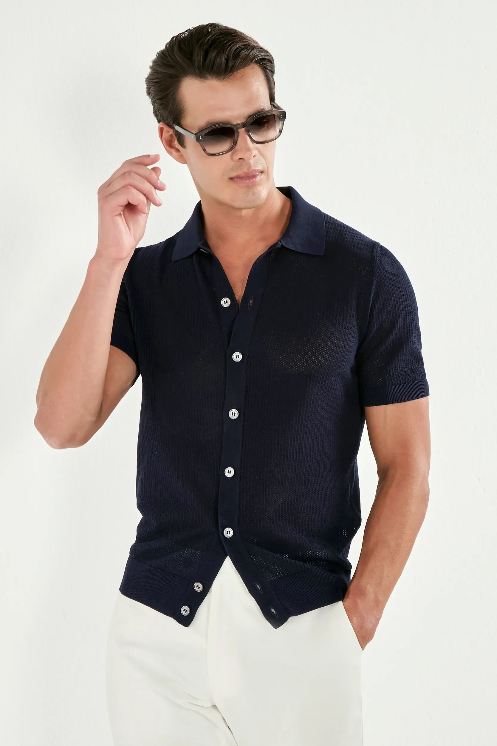 Blue knitted polo