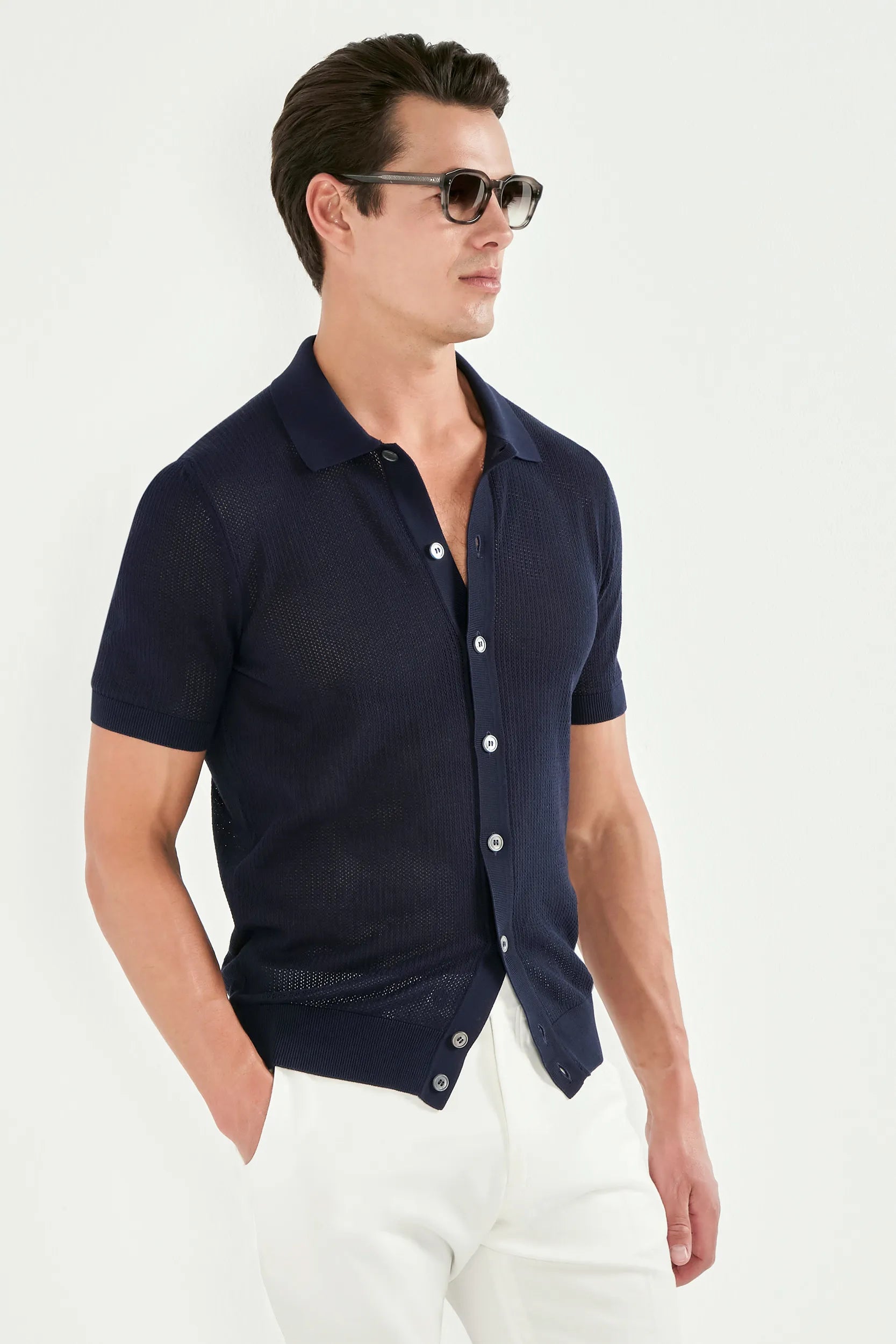 Blue knitted polo