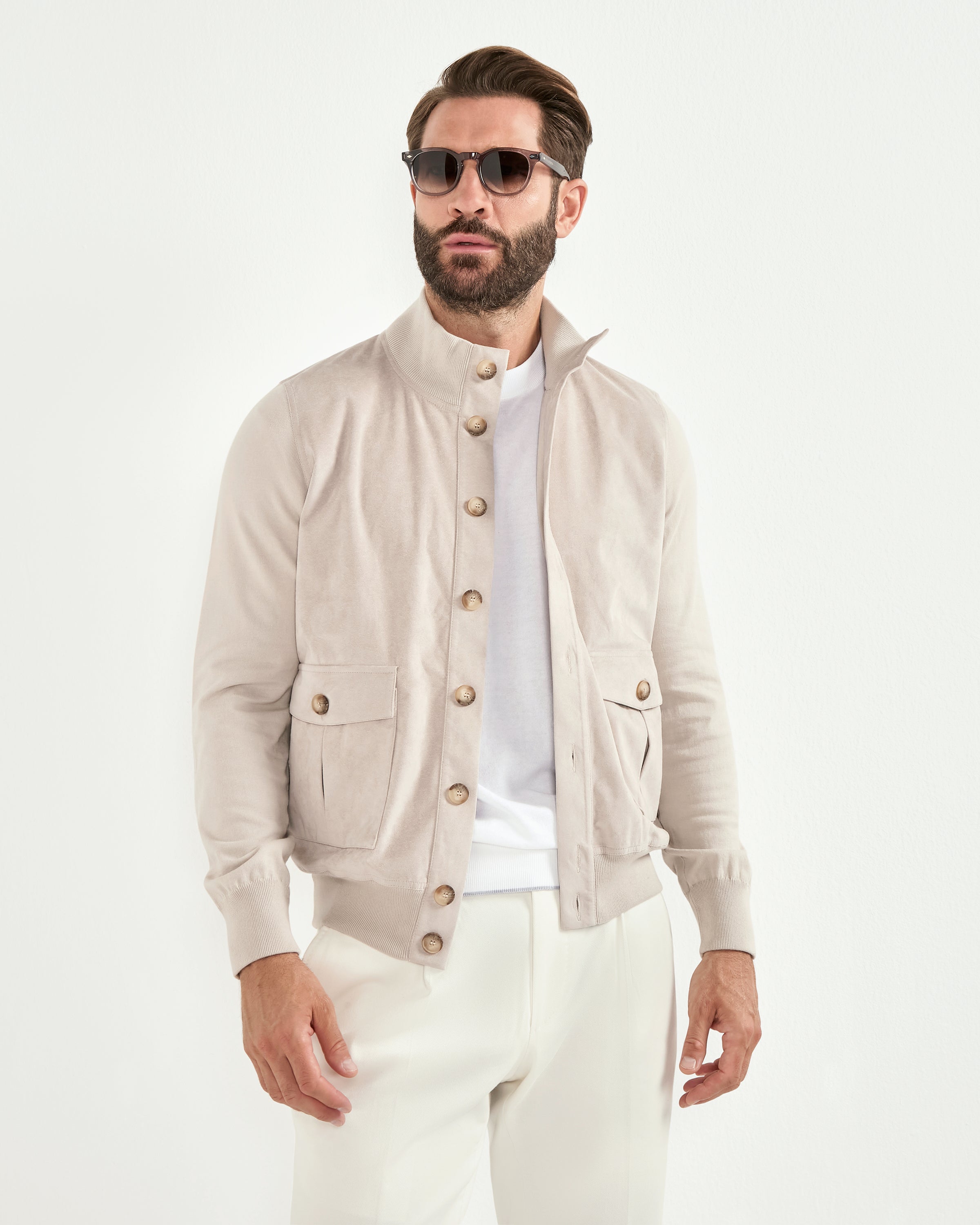 Sand knit & alcantara bomber