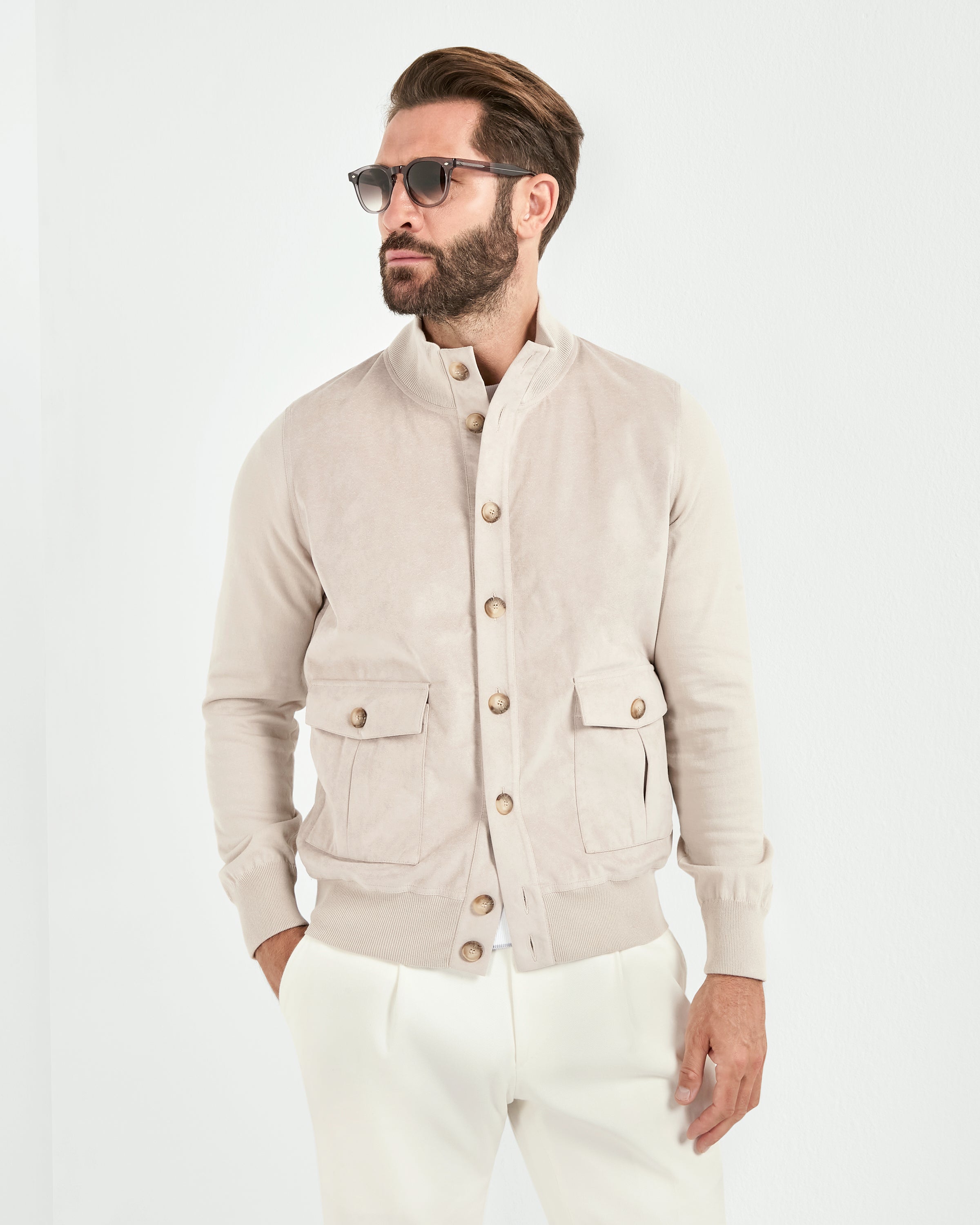 Sand knit & alcantara bomber
