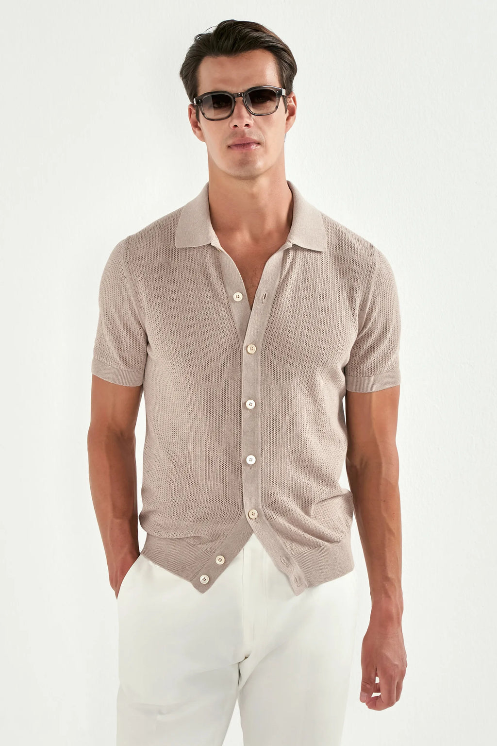 Taupe knitted polo cardigan