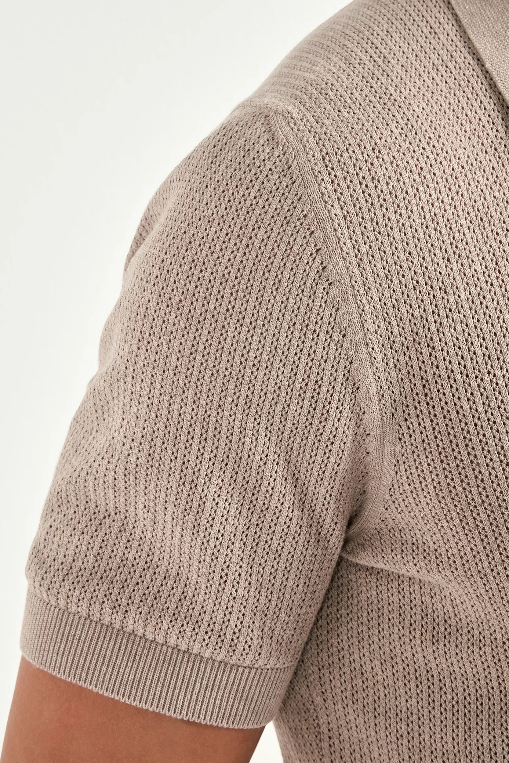 Taupe knitted polo cardigan